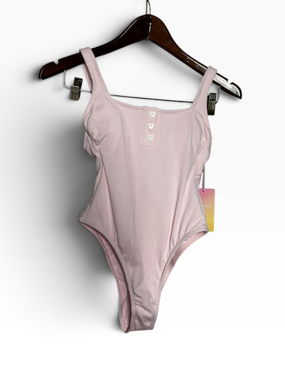 NWT Stoney Clover Lane Women's XS Light Pink Ribbed One-Piece Swimsuit